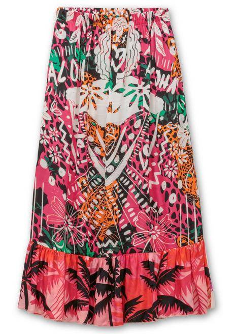 Sheego Loves Miss Goodlife Midirock Aus Viskose-Satin, Mit Volant Am Saum - Pink Gemustert Sheego