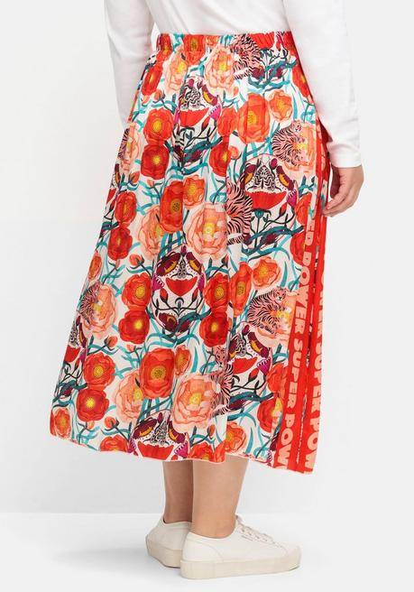 Sheego Loves Miss Goodlife Midirock Mit Blumenprint, Aus Viskose-Satin - Rotorange Gemustert Sheego