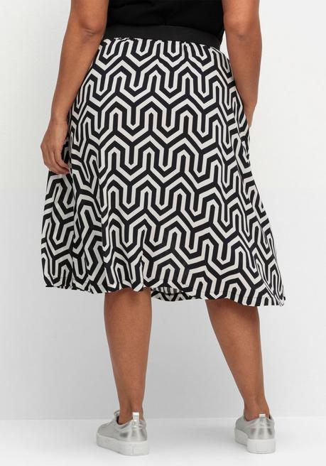 Sheego Midirock Mit Grafischem Muster Und Kontrastbund - Schwarz-weiß Gemustert Sheego