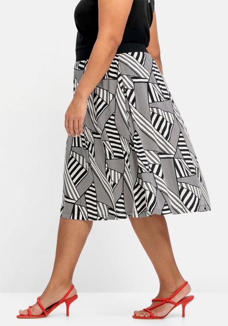 Sheego Midirock Mit Grafischem Muster Und Kontrastbund - Schwarz Gemustert Sheego