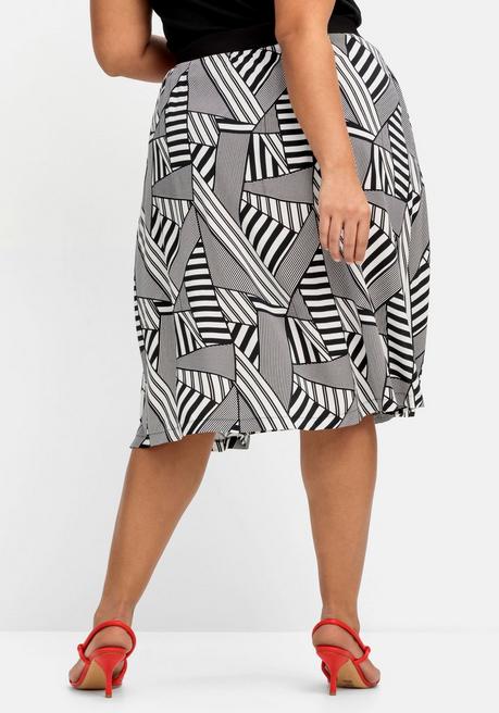Sheego Midirock Mit Grafischem Muster Und Kontrastbund - Schwarz Gemustert Sheego