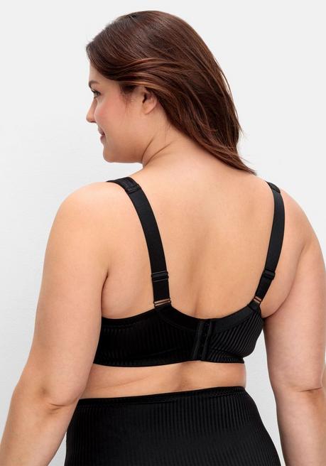 Sheego Minimizer-BH Mit Floraler Spitze Und Tonigen Streifen - Schwarz Sheego