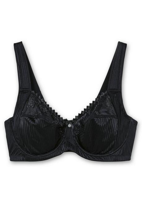 Sheego Minimizer-BH Mit Floraler Spitze Und Tonigen Streifen - Schwarz Sheego