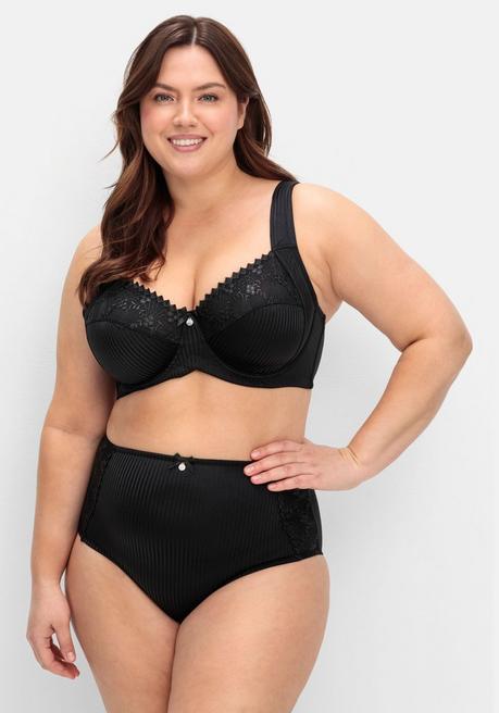 Sheego Minimizer-BH Mit Floraler Spitze Und Tonigen Streifen - Schwarz Sheego
