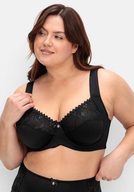 sheego Minimizer-BH mit floraler Spitze und tonigen Streifen - schwarz sheego