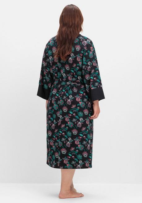 Sheego Morgenmantel Mit Bindegürtel Und Seitlichen Taschen - Schwarz Bedruckt Sheego