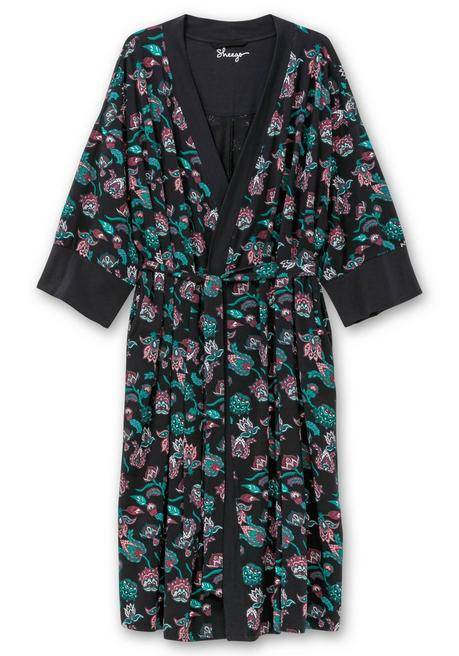 Sheego Morgenmantel Mit Bindegürtel Und Seitlichen Taschen - Schwarz Bedruckt Sheego