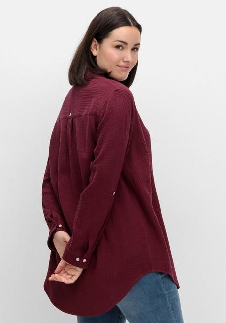 Sheego Musselin-Bluse Mit Hemdkragen Und Krempelärmeln - Weinrot Sheego