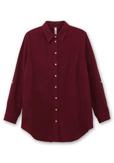 Sheego Musselin-Bluse Mit Hemdkragen Und Krempelärmeln - Weinrot Sheego
