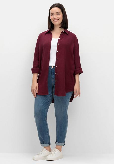 Sheego Musselin-Bluse Mit Hemdkragen Und Krempelärmeln - Weinrot Sheego