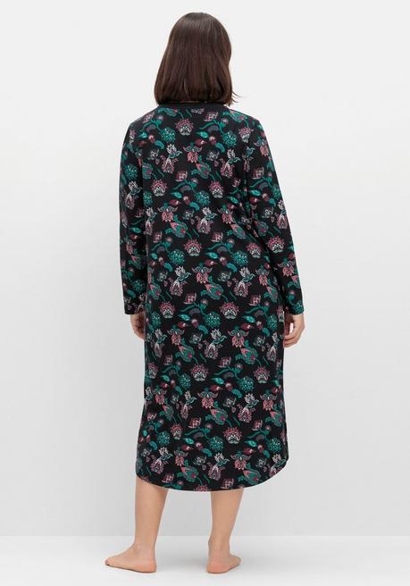 Sheego Nachthemd Mit Blumenprint Und Knopfleiste - Schwarz Bedruckt Sheego