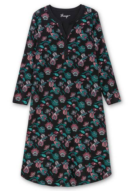 Sheego Nachthemd Mit Blumenprint Und Knopfleiste - Schwarz Bedruckt Sheego