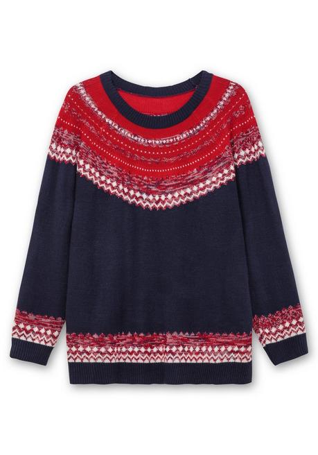 Sheego Norwegerpullover Im Jacquardstrick, Mit Raglanärmeln - Nachtblau Gemustert Sheego