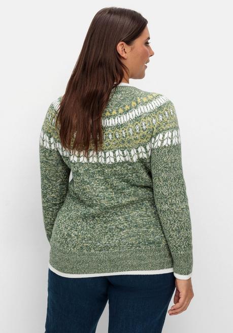Sheego X Collection L. Norwegerpullover In Melierter Optik - Lindgrün Sheego