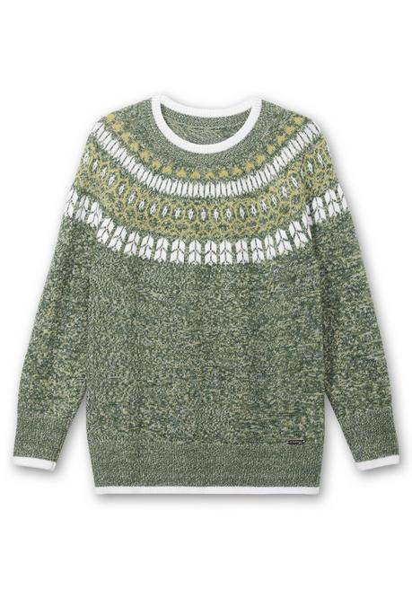 Sheego X Collection L. Norwegerpullover In Melierter Optik - Lindgrün Sheego