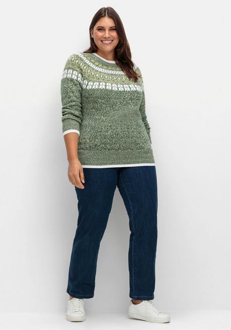 Sheego X Collection L. Norwegerpullover In Melierter Optik - Lindgrün Sheego