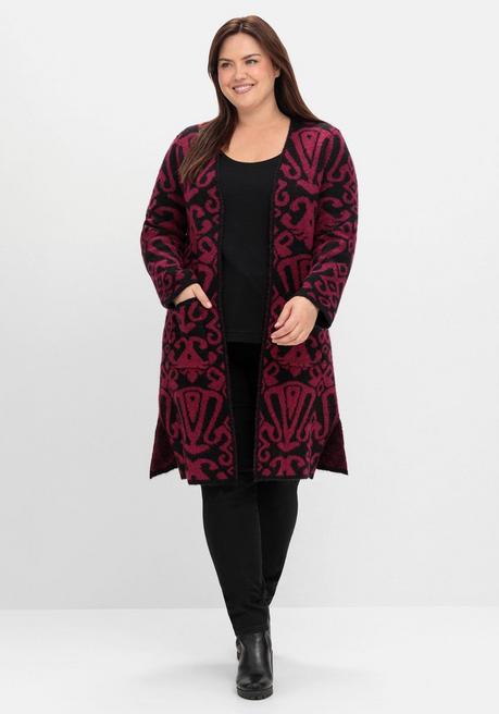 Sheego By Joe Browns Offene Longstrickjacke Mit Jacquardmuster - Schwarz Gemustert Sheego