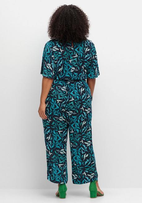 Sheego Overall In Wickeloptik, Mit Cut-out-Ärmeln - Tiefblau Gemustert Sheego