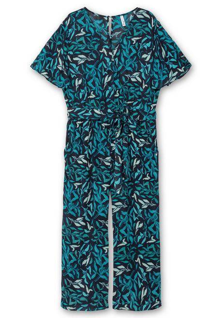 Sheego Overall In Wickeloptik, Mit Cut-out-Ärmeln - Tiefblau Gemustert Sheego