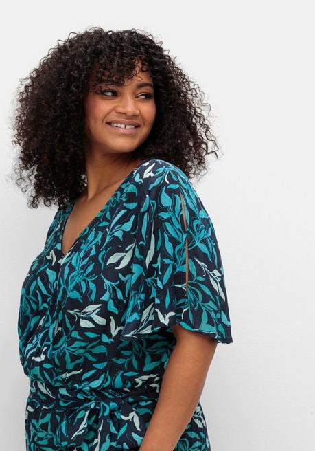 Sheego Overall In Wickeloptik, Mit Cut-out-Ärmeln - Tiefblau Gemustert Sheego