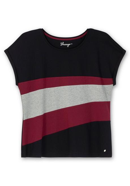 Sheego Oversize-Shirt In Colourblocking-Optik - Schwarz Sheego