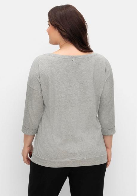 Sheego Oversized-Shirt Mit Bindeband Am Saum - Grau Meliert Sheego