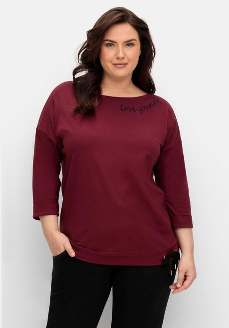 Sheego Oversized-Shirt Mit Bindeband Am Saum - Weinrot Sheego