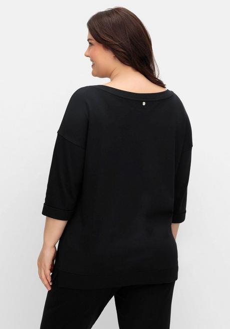 Sheego Oversized-Shirt Mit Bindebändchen - Schwarz Sheego