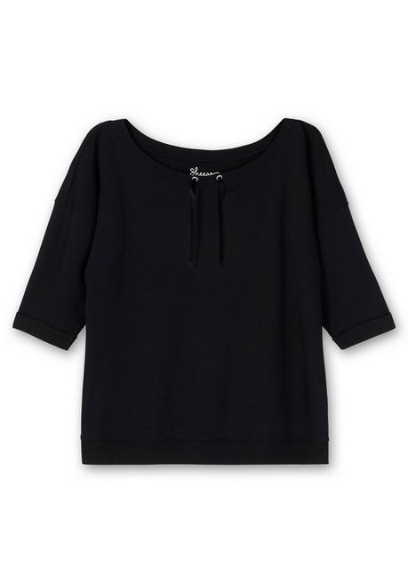 Sheego Oversized-Shirt Mit Bindebändchen - Schwarz Sheego