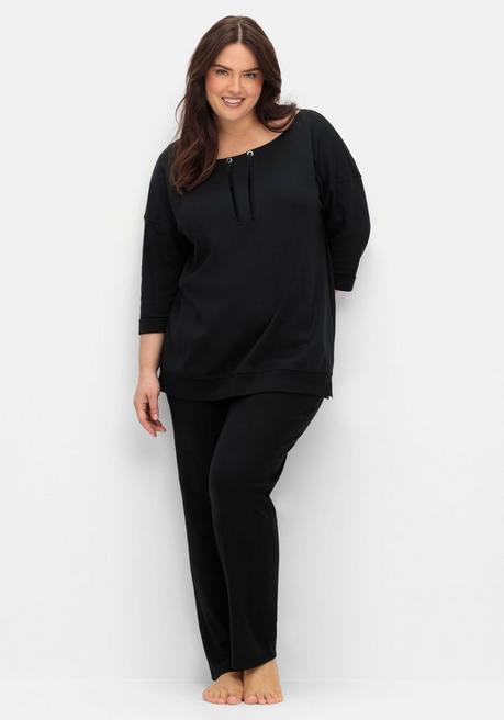 Sheego Oversized-Shirt Mit Bindebändchen - Schwarz Sheego