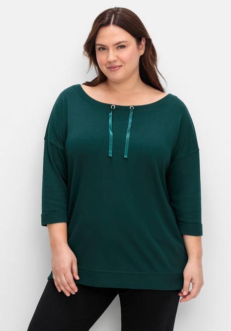 sheego Oversized-Shirt mit Bindebändchen - tiefgrün sheego sheego Oversized-Shirt mit Bindebändchen - tiefgrün sheego