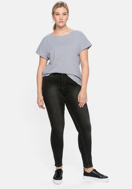 Sheego Oversized-Shirt Mit Garngefärbten Ringeln - Rauchgrau Sheego