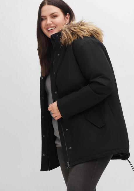 Sheego Parka Mit Fellimitat-Kapuze Und Oversized-Schultern - Schwarz Sheego