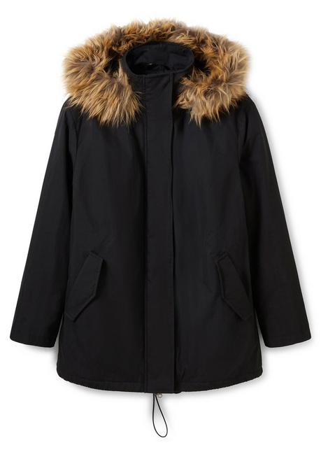 Sheego Parka Mit Fellimitat-Kapuze Und Oversized-Schultern - Schwarz Sheego