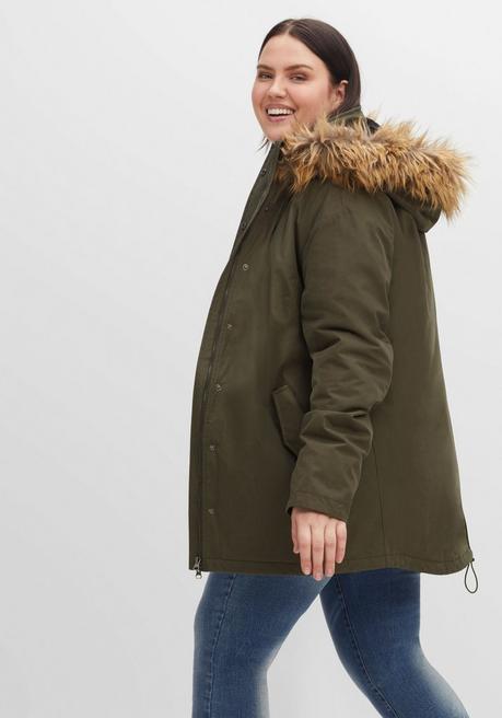 Sheego Parka Mit Fellimitat-Kapuze Und Oversized-Schultern - Dunkeloliv Sheego