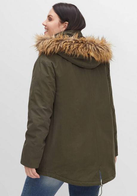 Sheego Parka Mit Fellimitat-Kapuze Und Oversized-Schultern - Dunkeloliv Sheego