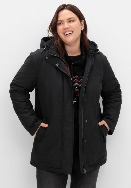 sheego Parka mit gefütterter Kapuze und 2-Wege-Zipper - schwarz sheego