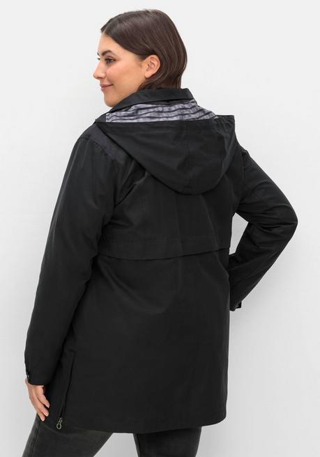 Sheego Parka Mit Gestreiftem Futter, Wasserabweisend - Schwarz Sheego