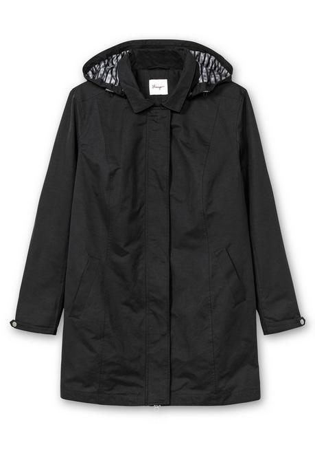 Sheego Parka Mit Gestreiftem Futter, Wasserabweisend - Schwarz Sheego