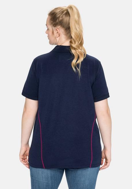 Sheego Poloshirt In Piqué-Qualität, Mit Teilungsnähten - Marine Sheego