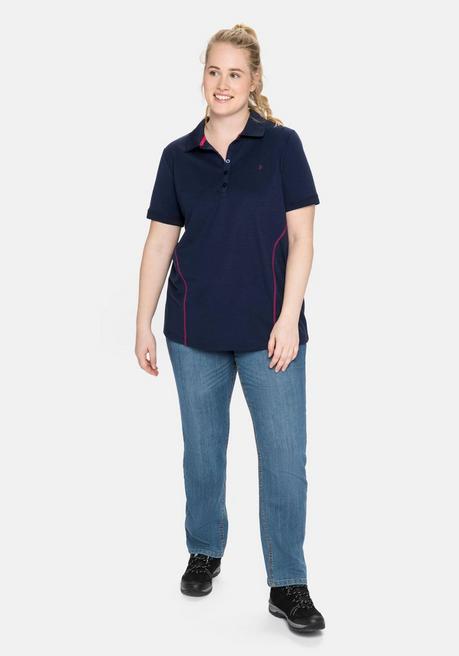Sheego Poloshirt In Piqué-Qualität, Mit Teilungsnähten - Marine Sheego