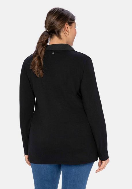 Sheego Poloshirt Mit Langem Arm, Aus Viskosejersey - Schwarz Sheego