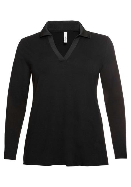 Sheego Poloshirt Mit Langem Arm, Aus Viskosejersey - Schwarz Sheego