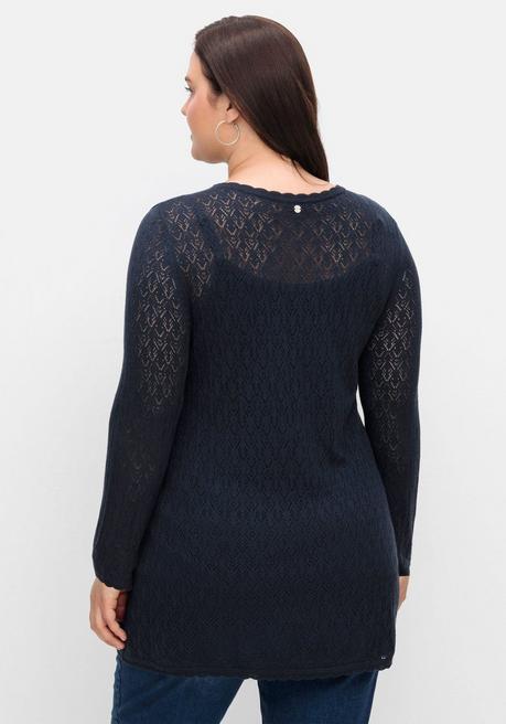 Sheego Pullover Aus Ajourstrick, In Leichter A-Linie - Nachtblau Sheego