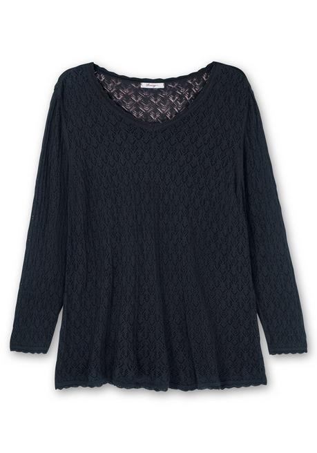 Sheego Pullover Aus Ajourstrick, In Leichter A-Linie - Nachtblau Sheego
