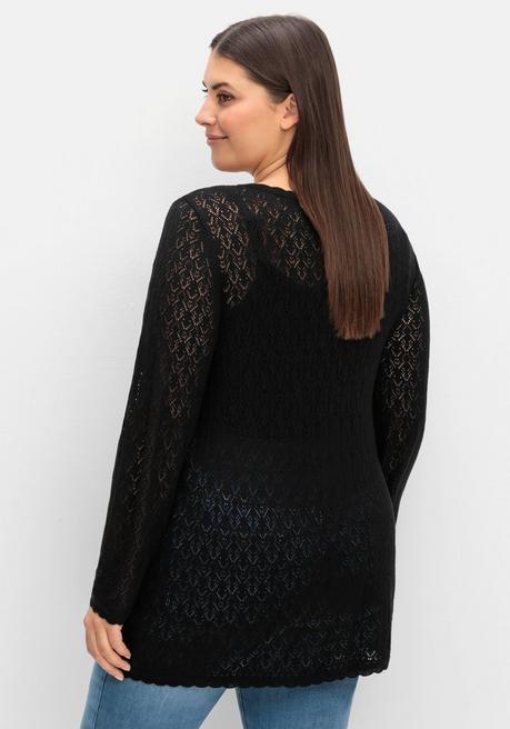 Sheego Pullover Aus Ajourstrick, In Leichter A-Linie - Schwarz Sheego