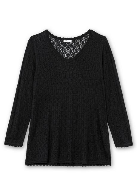 Sheego Pullover Aus Ajourstrick, In Leichter A-Linie - Schwarz Sheego