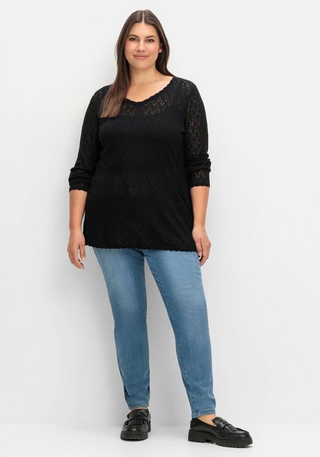 Sheego Pullover Aus Ajourstrick, In Leichter A-Linie - Schwarz Sheego