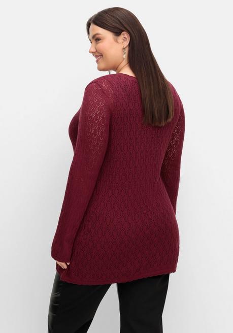 Sheego Pullover Aus Ajourstrick, In Leichter A-Linie - Weinrot Sheego