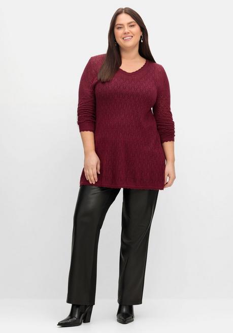 Sheego Pullover Aus Ajourstrick, In Leichter A-Linie - Weinrot Sheego